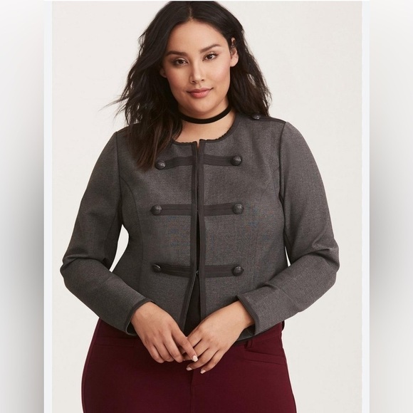 TORRID Fitted Military grey retro plus size office classic womans blazer 2X - Picture 1 of 15
